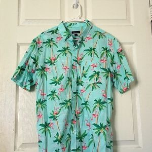 Club room pink and green flamingo button down shirt size L